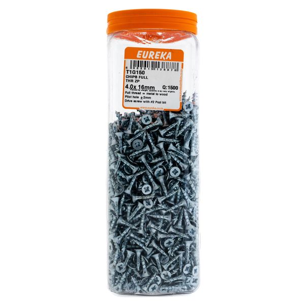 EUREKA Chipboard Screws Full Thread Zinc Plated 4 x 16mm Q:1500 T1G150