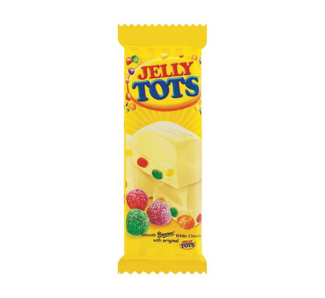 Beacon Jelly Tots White Choc Slab - 12x80g Bulk Pack