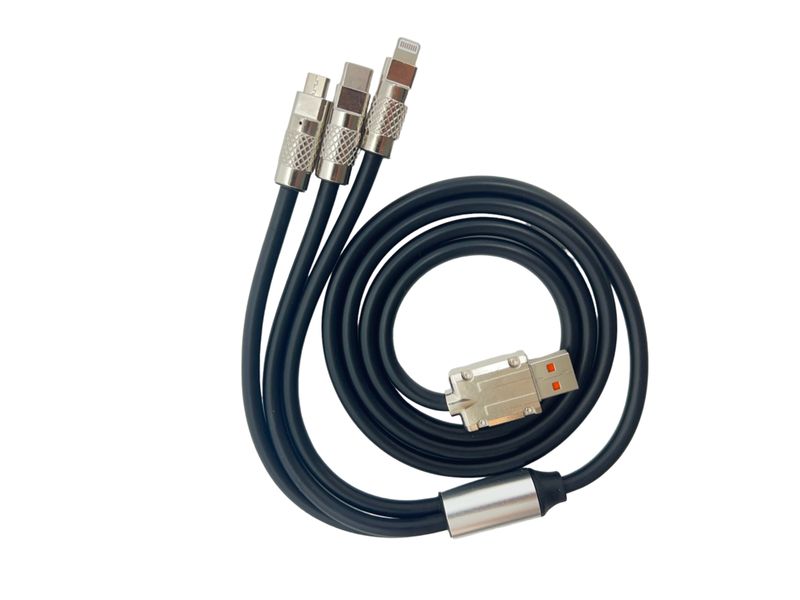 120W 3-in-1 Super Fast Black Charging Data Cable for iOS/Androld/Type-C