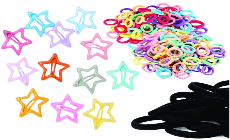 130 Piece Girls Hair Bands. Soft Elastic Hair Ties. Star hair clips