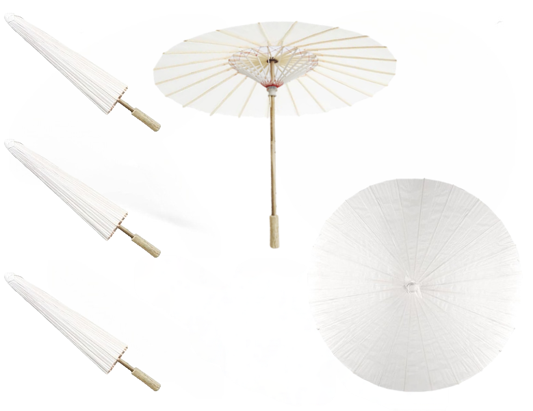 Pure White Handmade Paper Umbrella Set-Chinese Parasol for Wedding/Party