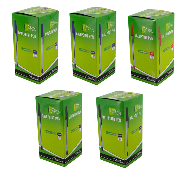 Treeline T Pens Assorted Black, Blue &amp; Red - Pack of 5 Boxes