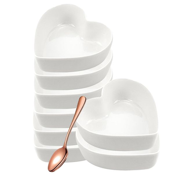 Heart-shaped Ceramic Snack Dessert, Sauce and Dip Bowls - Set of 9