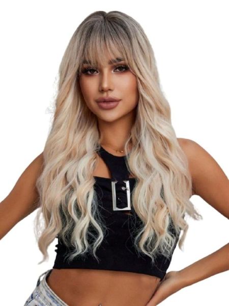 Blond Loose Wavy Wig with Fringe