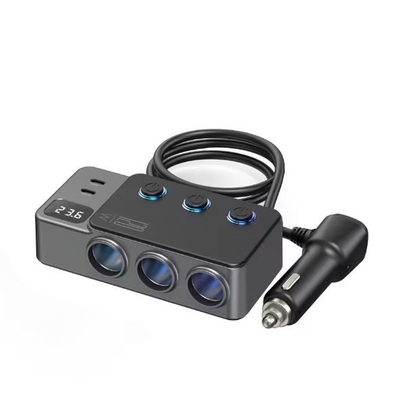 120W Car Charger QC3.0/PD 3USB 3 Sockets w/Independent Switches