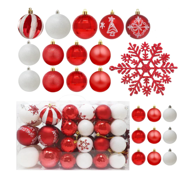 88 Piece Set Christmas Baubles - Red &amp; White