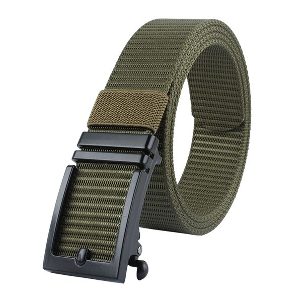 Heavy Duty Nylon Webbing Ratchet Belt with Automatic Slide Buckle - Coffee