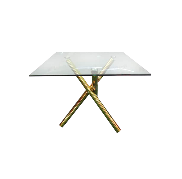 80cm 4 Seater Square Glass Table - Gold Legs
