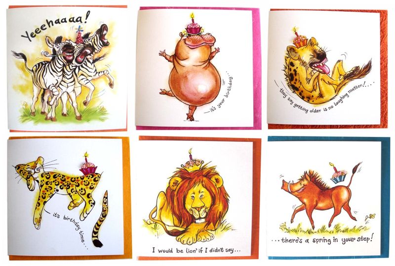 Animal Birthday Cards with Message Square Greeting Card - Pack A (set of 6)