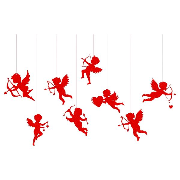 Valentine's Day Glitter Hanging Decorations - Angel Cutouts - 8-Piece Set
