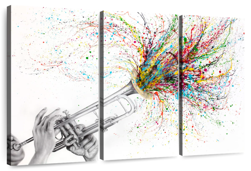Canvas Art - Trumpet Solo 3 Piece Abstract Painting Canvas Wall Art Decor