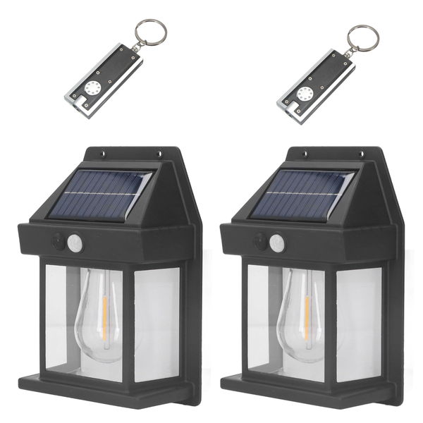 Modern Solar-Powered LED Wall Light with LED Keyring Torch - 2 Pack