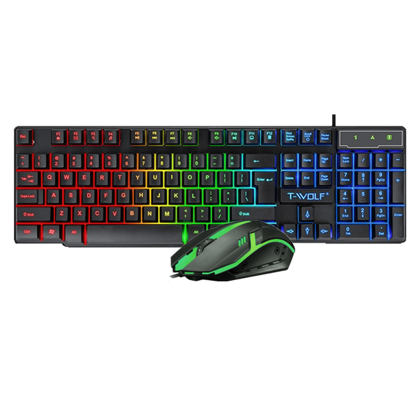 T-Wolf USB Wired Keyboard Mouse Combinaton Backlit LED Notebook PC keyboard