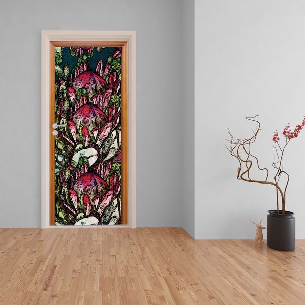 Decoupage Tear Resistant Transfers - Protea Stained Glass Door