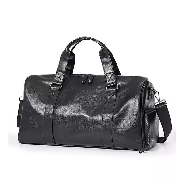 Gym Bag Sports Gym Bag Lady Leather Fitness Bag for Male Solid Color Black