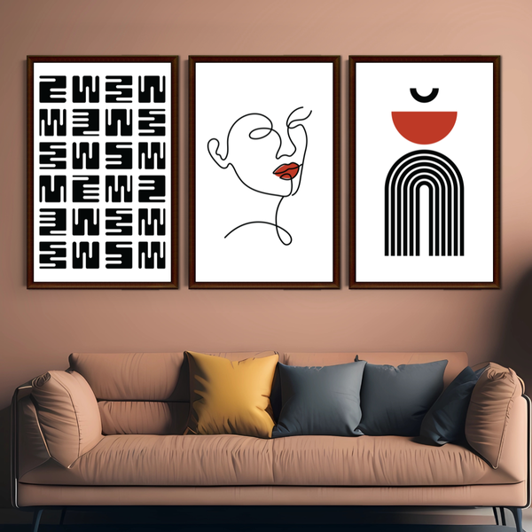 Set of 3 Mid Century Minimalist Wall Art Decor Print - A3 Size (Unframed)