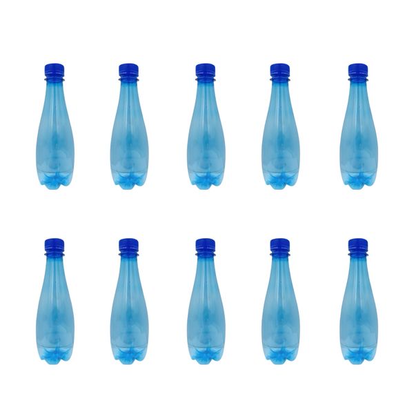 10 Pack Reusable 330mL Blue Plastic Teardrop Water Bottles with Blue Lids