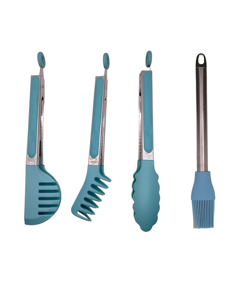 Xclusiv Silicone Kitchen Serving Tongs Set With Basting Brush - Set of 4