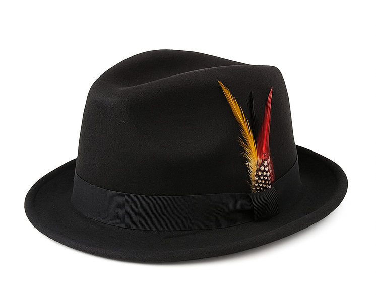 Black Fedora Trilby Hat - Classic Stylish Lightweight 58cm