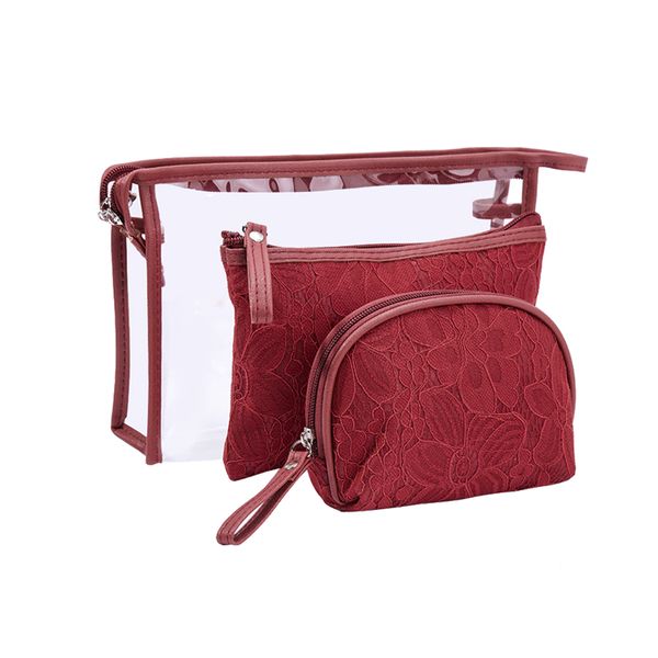 3 Piece Woman Bride Lace Cosmetic Bag Toiletry Bag-Blue