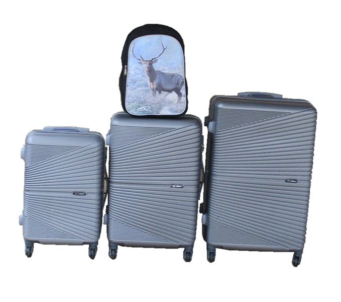 Silver ABS 3-Piece Trolley Luggage Set with Deer Print Kids Backpack