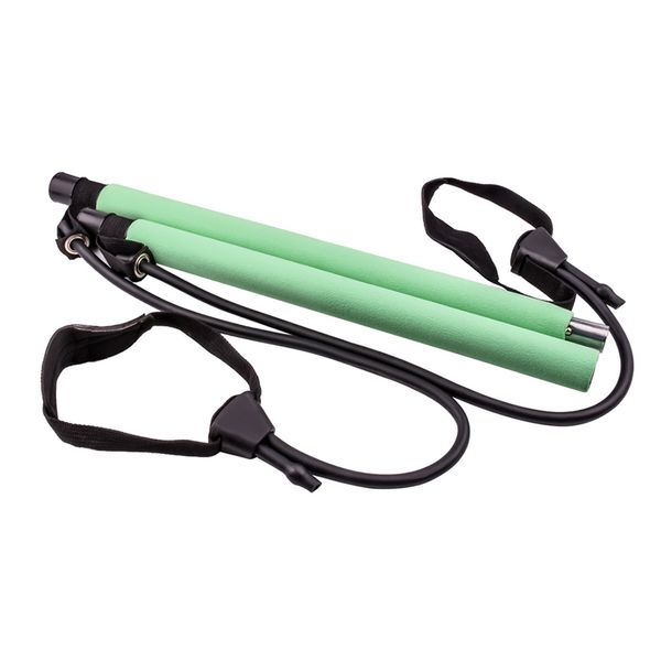 Portable Fitness Exercise Pilates Bar Stick with Resistance Band - Green