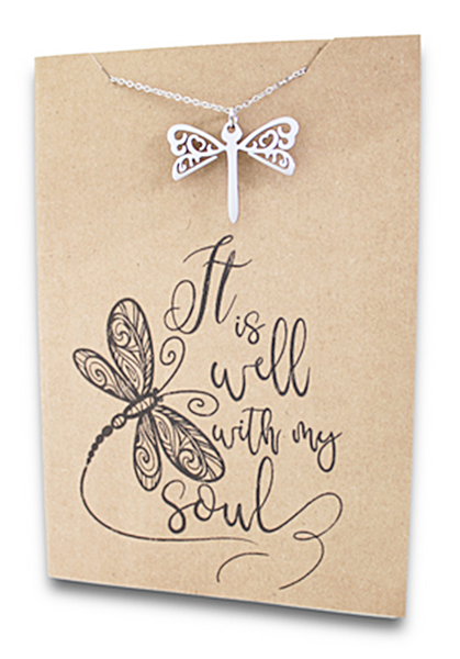Stainless Steel Necklace On Message Card-Dragonfly Soul