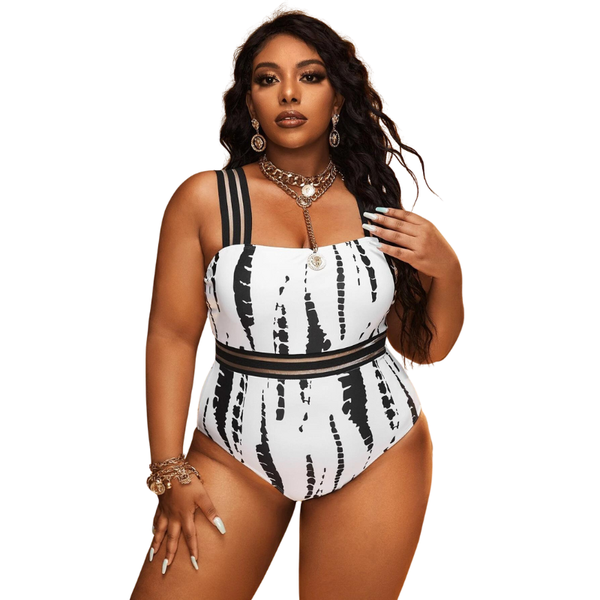 Edendiva Black and White Tie Dye One Piece Swimwear