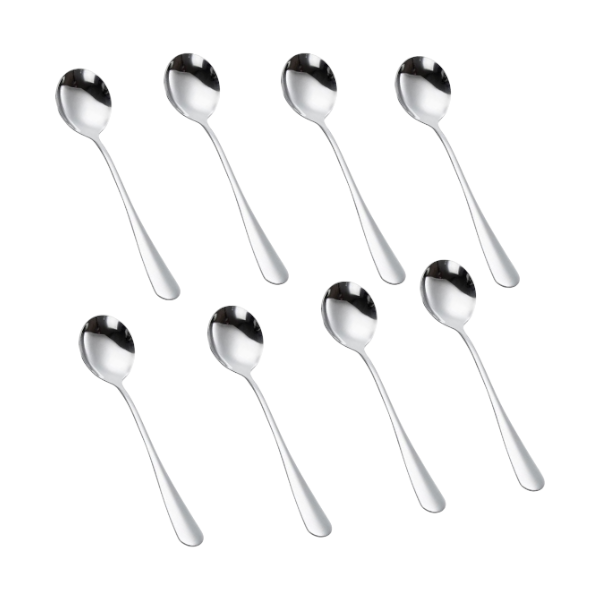 Mirror-Polished Stainless-Steel Dinner Spoon Set - Silver - Pack of 8
