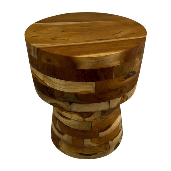 Wooden Cylinder Stool - Layered Solid Wood Accent Seat