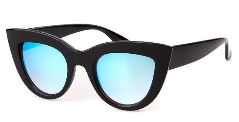 Retro Vintage Cateye Sunglasses for Women UV400 Mirrored Lens - Black/Black