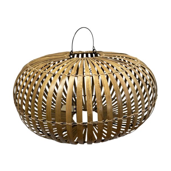 Lamp Bamboo Dome Pendant | Handwoven Light Cover with Metal Handle
