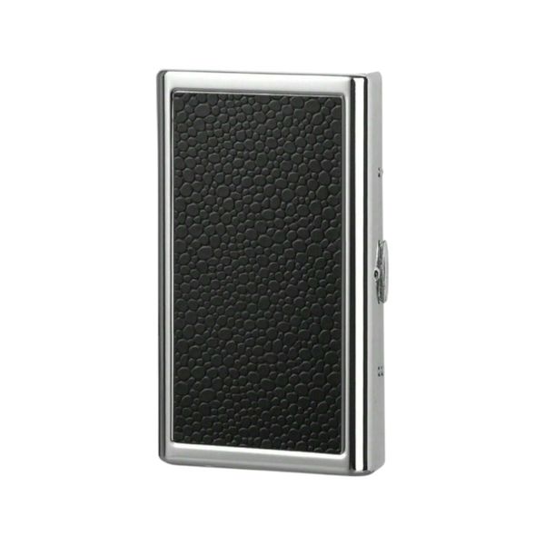Metal Faux Leather Portable Cigarette Case - Black/Silver