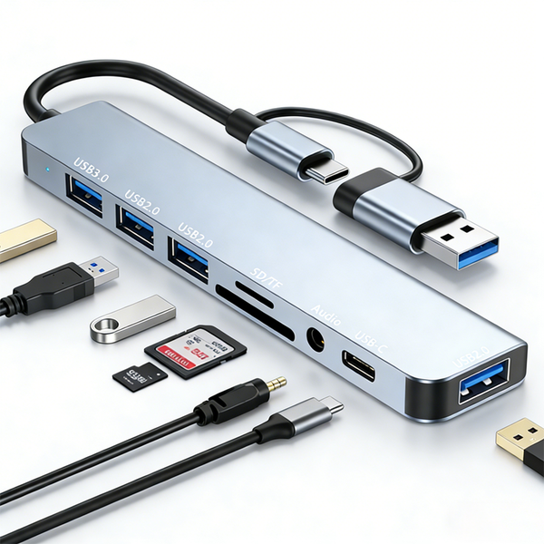 Mecina 8-in-1 USB-C Hub with 4 USB Ports and SD TF Card Reader