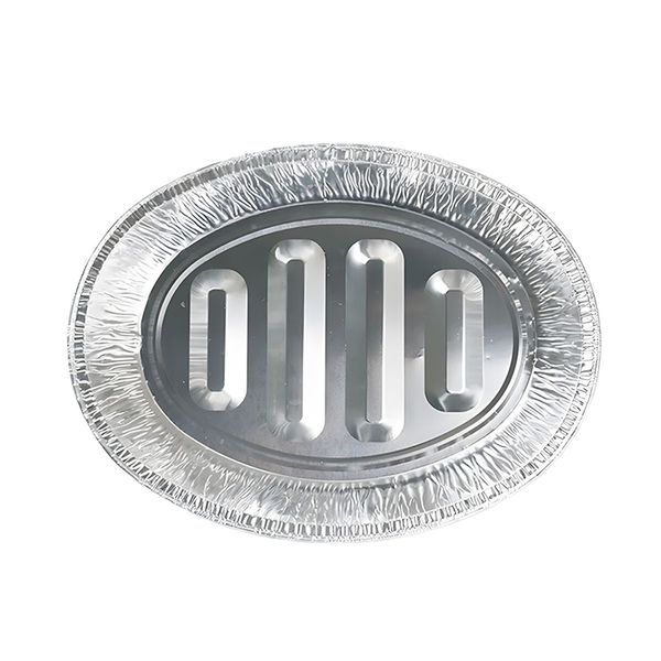 2 Pieces Oval Aluminum Roasting &amp; Baking Tray With Ridges