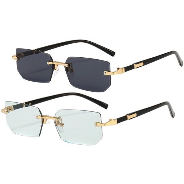 2 Piece - Rimless Rectangle Glasses Set - Multi-Color