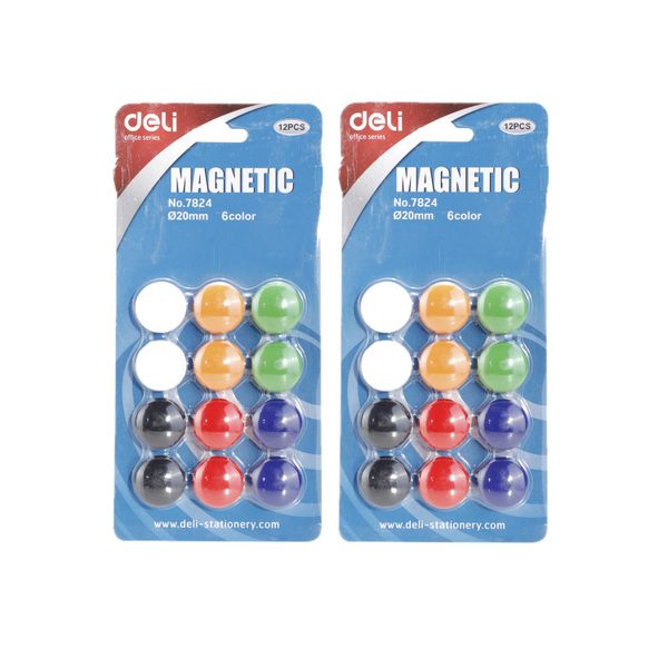 Deli Magnet 20mm, 6 colours, 12 pcs, 2 packs