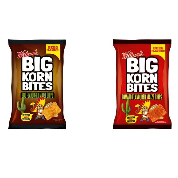Big Corn Bites - BBQ &amp; Tomato Flavoured Maize Chips (24 x 50g)