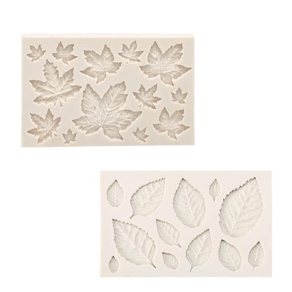 2 Piece - Mini Silicone Non-Stick Leaf &amp; Maple Print Moulds - Beige