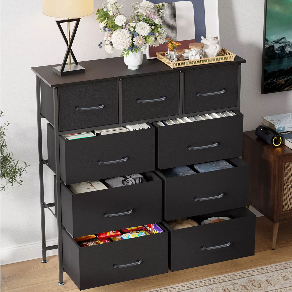 9 Drawers Storage Cabinet Fabric Dresser Chest of Drawers Clothes Organizer
