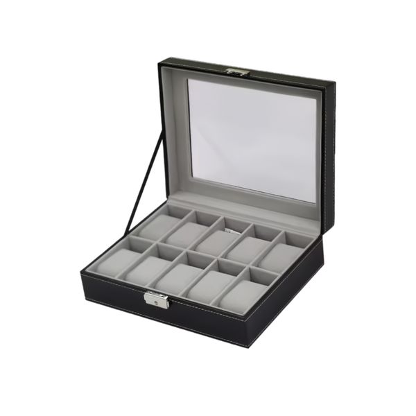 25.5 x 20 x 8cm Leather 10-Slot Watch Case Organizer Storage Box BLWL0043