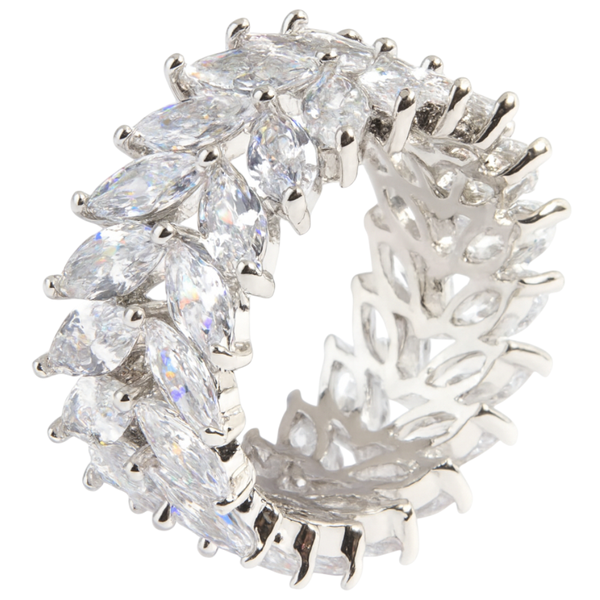 Luxury Marquise-Cut Crystal Eternity Ring - Silver
