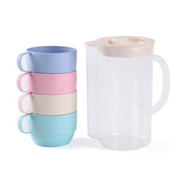 Bio-Degradable Camping Wheat Straw 4 Cups Set And Jug Set