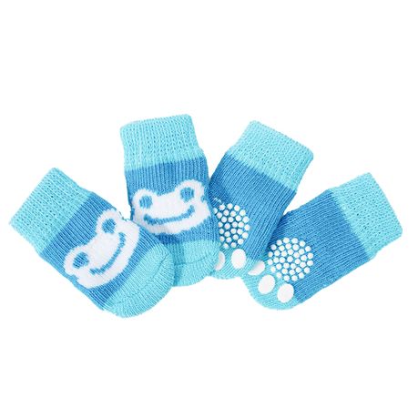 Cute Non-Slip Pet Socks for Cats & Dogs 4 Pcs - Blue Frog Image