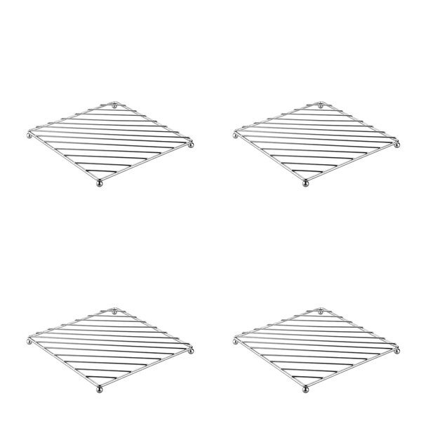 4 Pack - Square Stainless Steel Cooling &amp; Steaming Rack - Silver