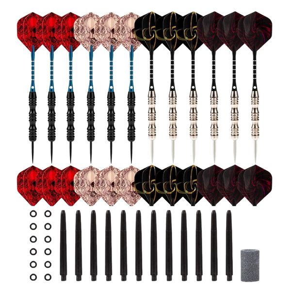 12pcs Darts Steel Needle Tip Professional Set with Spare Shafts &amp; Flights