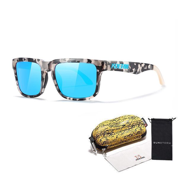 Kdeam Blue Camo-Polarised Lifestyle Sunglasses with Sunstorm Sleeve