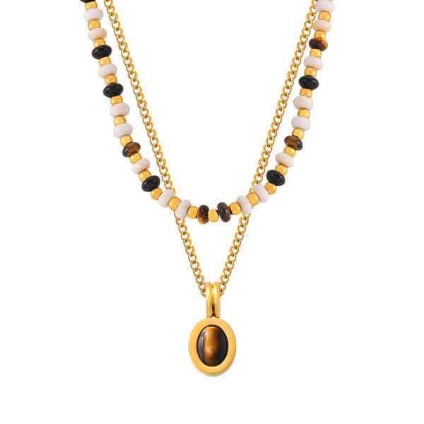 Tiger Eye Double Layer Necklace - Natural Stone Beaded Choker Set