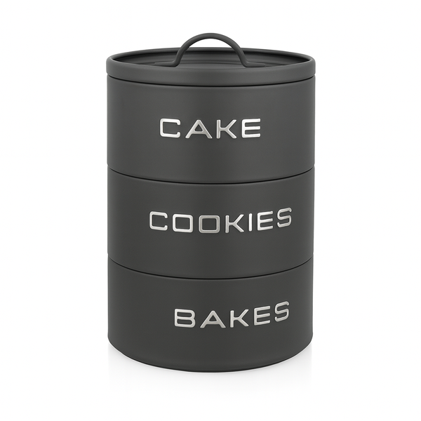 3-Tier Stackable Food Storage Containers - Cake, Bakes and Cookies - Black