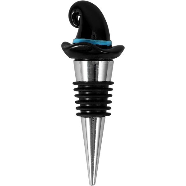 Witch Hat Shape Wine Stopper Black Blue Stripe Reusable Sealer